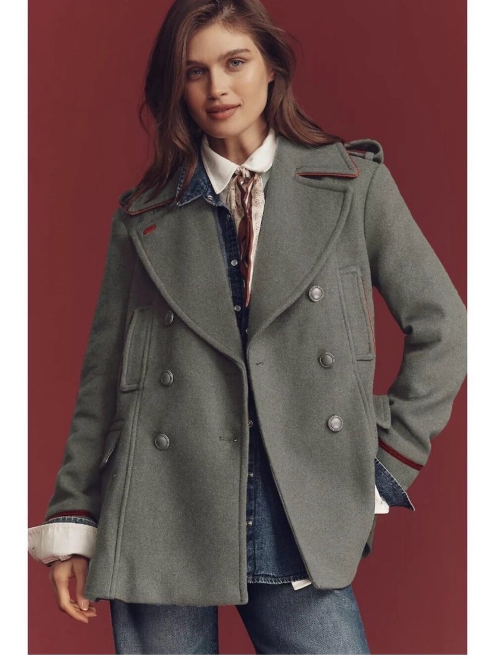 Anthropologie by Anthropologie military wool blend peacoat coat NWT size S